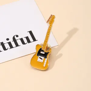 Yellow electric guitar shaped brooch pin, creative musical instrument badge for clothing