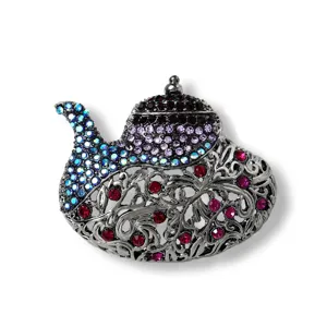 Vintage Aladdin Lampe Teekanne Brosche Pin Für Damen Kreative Exotische Strass Eingelegte Legierung Brustnadel Mode Mantel Accessoire