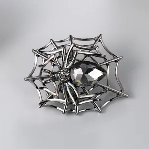 Vintage Gothic Spinnennetz Brosche mit dunklem Kristall Tropfen für Damen Mode Accessoires