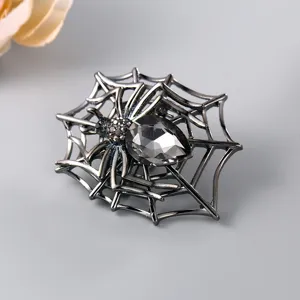 Vintage Rotguss Legierung Spinne Netz Brosche Mit Birnenschliff Strass Kristall Gothic Insekt Reversnadel Für Anzug Kleid Zubehör