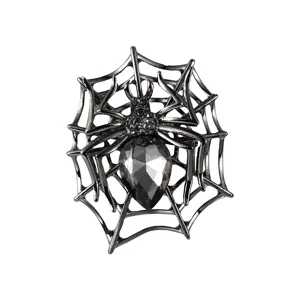 Vintage Gothic Schwarze Witwe Spinne Brosche Anstecknadel mit Tropfenkristall
