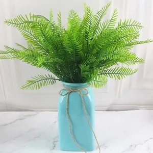 Realistic artificial green fern leaves Persian grass plant for home interior wall decoration
