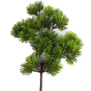 Realistic artificial green pine needle branch for oriental bonsai flower arrangements and home decor