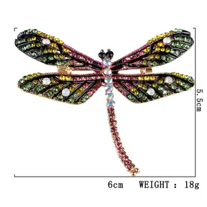 Macro view of vintage dragonfly brooch with multicolored rhinestones and 18g weight