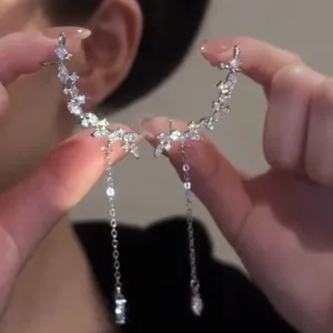 Squisito Orecchino a Clip a Goccia in Argento con Nappa per Donna Stile Bosco Fata Zirconia Goccia Elf Ear Cuff Gioielli in Rame