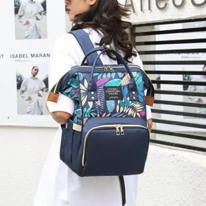 Αδιάβροχη Τσάντα Μαμάς Σακίδιο Πλάτης από Oxford Nylon για Γυναίκες Μόδα Τροπικό Τύπωμα Φύλλων Μεγάλης Χωρητικότητας Τσάντα Ταξιδιού με Γάντζους Καροτσιού