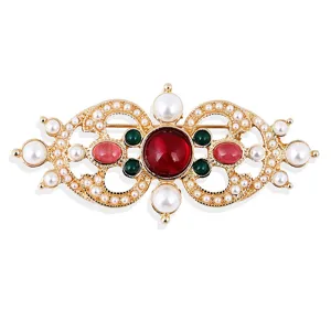 Vintage Baroque Palace Style Alloy Rhinestone Brooch Pin Medallion Crown With Artificial Pearl Luxury Costume Jewelry For Women