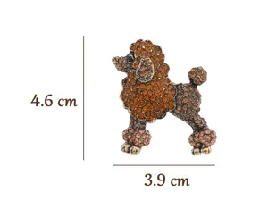Dimensions détaillées de la broche en strass vintage en forme de petit caniche