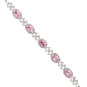 Elegant pink zircon bracelet featuring four-leaf flower silver links for women
