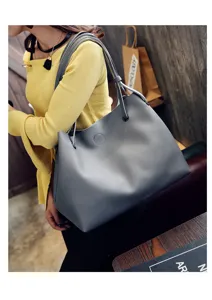 Graue Leder Handtasche für Damen, stilvolle minimalistische große Umhängetasche für Alltag.