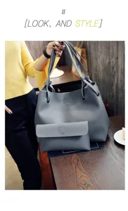 Detailansicht der stilvollen Umhängetasche aus Leder mit passender Clutch für Damen.