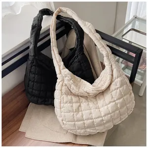 Quilted puffer shoulder bag large capacity down cotton dumpling tote bag winter aesthetic chic