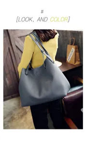 Graue Leder Shopper Tasche für Damen, stilvolle minimalistische Umhängetasche neu.