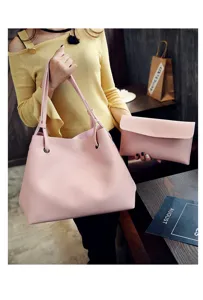 Rosa Litschi Muster Leder Tote Bag Set mit Clutch, lässige große Umhängetasche für Damen Alltag.