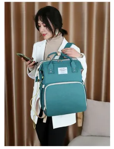 Große Kapazität multifunktionale grüne Wickeltasche Rucksack für stilvolle Mütter auf Reisen