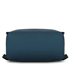 Detailed bottom view of a durable blue roll-top business casual backpack for men