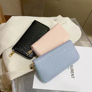 Women's Fashion Long Wallet PU Leather Crocodile Pattern Large Capacity Zipper Clutch Bag Elegant Trendy Ladies Handbag Money Purse