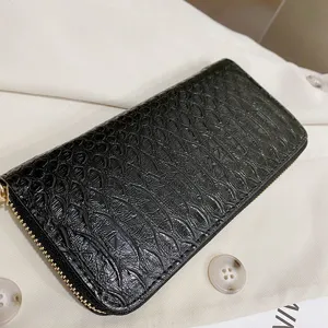 Classic black crocodile texture women's medium-long zip-around wallet clutch bag