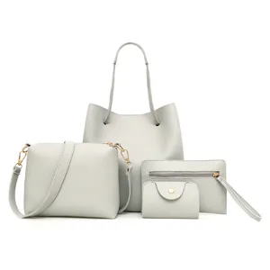 Elegante 4-delige grijze dames handtassenset met kiezelkorrel en minimalistisch design