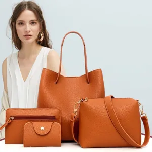Stilvolles oranges vierteiliges Handtaschen-Set für Damen mit Shopper und Umhängetasche