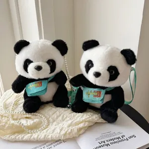 Linda Mochila de Peluche de Panda para Niños Bolso de Muñeco de Peluche de Animal Con Cadena de Perlas y Correa de Cincha
