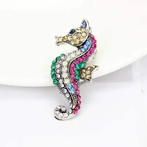 Vintage Alloy Multi-colored Rhinestone Seahorse Brooch Pin For Women Men Fashion Marine Animal Breastpin Jewelry