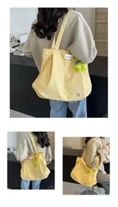 Bolso de hombro de lona de gran capacidad estilo ins japonés, tote fresco diario.