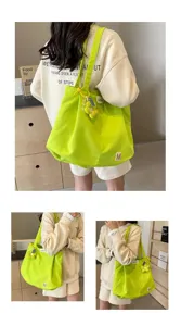 Bolso tote de lona verde, bolso de hombro grande para mujer, ideal para la escuela y el trabajo diario.