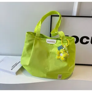 Bolso tote simple de gran capacidad hombro estilo japonés fresco lona para estudiantes
