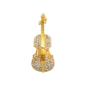 Fashion Alloy Rhinestone Violin Brooch Pin Elegant Musical Note Corsage Scarf Buckle Jacket Jewelry Gift For Women Men