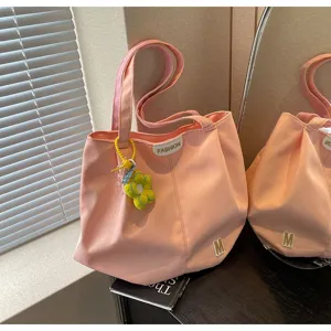 Bolso shopper de lona rosa gran capacidad bolso de hombro con colgante floral.