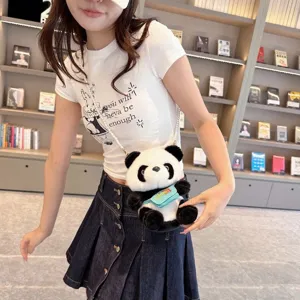 Adorable mochila de peluche de panda con elegante cadena de perlas para niñas y jóvenes