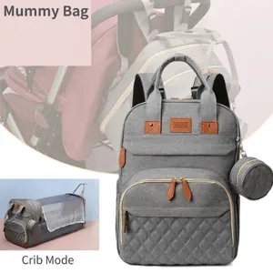 Multifunctional Diaper Bag Backpack with Foldable Crib Large Capacity Oxford Fabric Mummy Bag with USB Charging Port