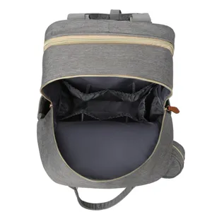 Premium large capacity grey Oxford diaper bag backpack showing organized interior storage