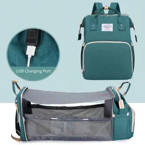 Multifunktionale Wickeltasche Rucksack Mit Großer Kapazität Tragbare Faltbare Babybett USB Ladeanschluss Kinderwagen Gurte Nylon Wasserdicht Mummy Bag