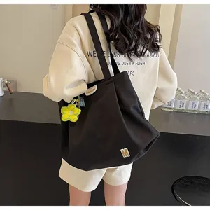 Detalles del bolso shopper de lona negra, gran capacidad, bolso bandolera informal.