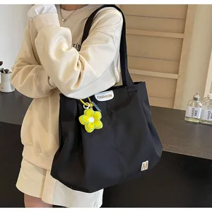 Bolso de hombro de lona de gran capacidad simple para mujer trabajo escuela diario.