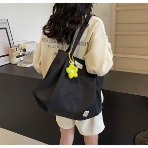 Bolso tote de lona negro minimalista de gran capacidad para mujer, elegante bolso de hombro.