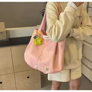 Bolso tote de lona rosa, bolso de hombro grande, bolso casual simple para estudiantes y diario.