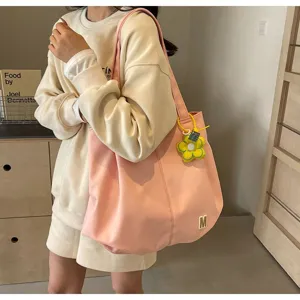 Bolso tote casual de lona rosa, bolso de hombro de gran capacidad para diario y estudiantes.