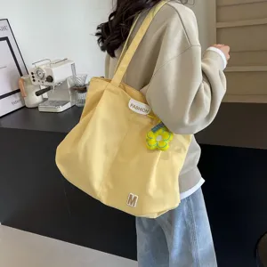 Bolso tote de lona amarillo casual, bolso de hombro grande para el día a día y la escuela.