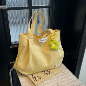 Bolso tote de lona amarilla, bolso de hombro grande y casual para uso diario y trabajo.