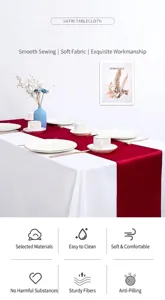 Burgunderroter Satin-Tischläufer und weiße Tischdecke für elegante Dekoration