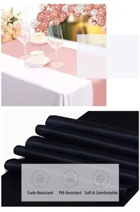 Hochdichter Satin-Tischläufer im Detail, zeigt weiche Textur und elegantes Party-Set