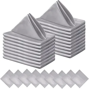 Silver satin cloth dinner napkins set, elegant reusable table napkins for hotels and weddings.