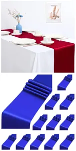 Elegante blaue Satin-Tischläufer mit hochdichter Kante für die Hochzeits-Tischdekoration