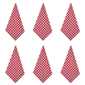 Set of six red and white checkered kitchen napkins for dining table decor and cleanup