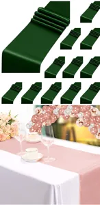 Dunkelgrüne und rosa Satin-Tischläufer in Produktraster und Party-Tischdekoration