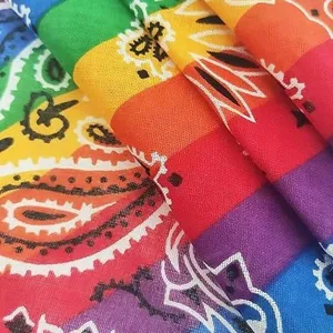 Colorful rainbow paisley bandana hip-hop headscarf, festival fashion square scarf for women.