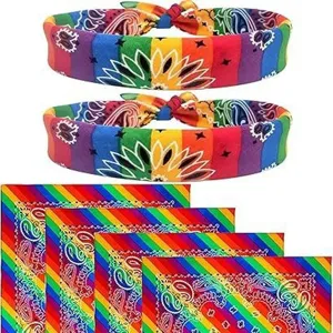 Rainbow striped headband bandana set, colorful paisley hip hop head wrap for women festival.
